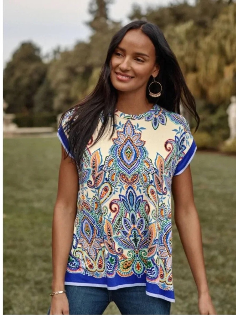 Johnny Was The Janie Crewneck Draped Tee Ruta Paisley Print Size 1X